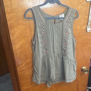 Olive Green Embroidered Sleeveless Top